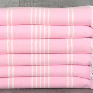 Bedspread, Wedding Favors, 71x95 Inches Pink Cotton Blanket, Striped Blanket, Throw Blankets, Tablecloth, Organic Throw,