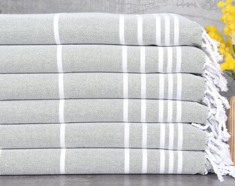 ウェディングギフトタオル、フェイスタオル、カーキグリーンウォッシュクロス、ストライプ柄ペシュキル、18x38インチモノグラムタオル、ホテルペシュキル、