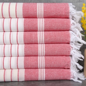 Organic Towel, Organic Cotton Towels, Red Striped Peshtemal, 40x71 Inches Baby Blanket, Sarong Peshtemal, Hammam Peshtemal, Gift Towel,
