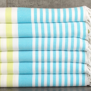 Housewarming Gift, Striped Blanket, Monogram Blanket, 63x83 Inches Green-Blue Cotton Blanket, Decorative Blanket, Gift Boxes,