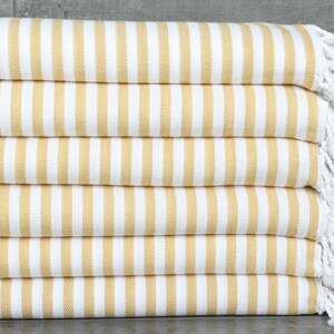 Woven Throw Blanket, Striped Blanket, Turkish Blanket, 75x103 Inches Mustard Cotton Blanket, Gift For Coworker, Turkish Throw Blanket,