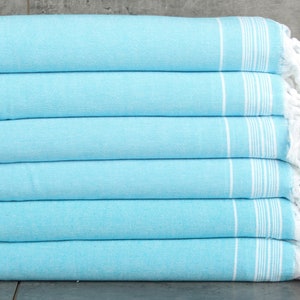 Striped Throw, Turkish Blanket, 56x91 Inches Turquoise Cotton Throw, Tablecloth, Throw Blanket, Bridesmaid Proposal Gift,