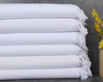 Turkish Bath Towel, Wedding Gift Towels, Waffle Towel, 36x67 Inches Small Blanket, White Turkey Towel, Decor Towel, Warm Peshtemal,