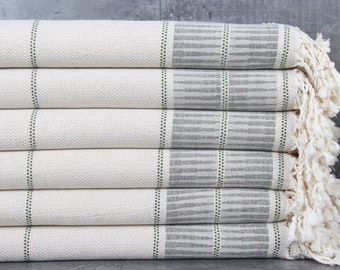Turkish Towel, Organic Cotton Towels, Striped Peshtemal, 40x71 Inches Linen Towel, Turkish Towel Wholesale, Gym Towel, Green and Gray Towel,