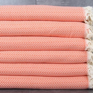 Beach Blanket, Sofa Blanket, Chevron Orange Throw, 75x91 Inches Couch Cover, Turkish Bedspread, Bedding Throw, Decor Blanket,