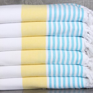 Embroidered Beach Towel, Personalized Towel, Yellow-Turquoise Towel, Striped Towel, Terry Towel, 36x67 Inches Monogram Turkish Beach Towel,