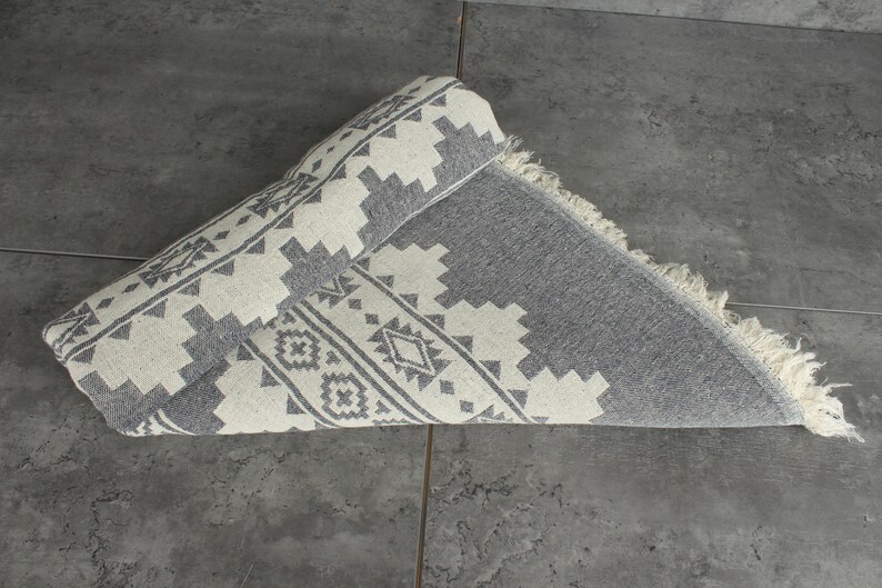 Throw Blanket Couch, Woven Throw Blanket, Kilim Throw, Monogram Blanket, 56x85 Inches Navy Cotton Throw, Cotton Bedspread, image 8