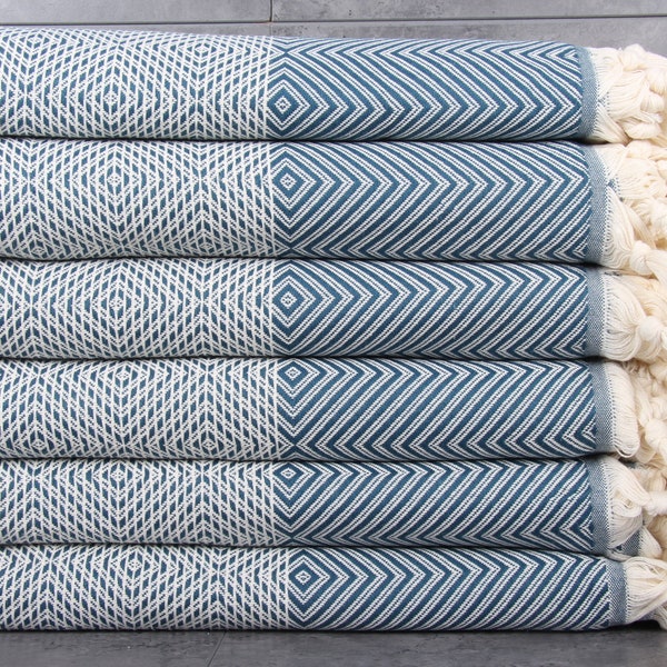 Turkish Throw Blanket, Sofa Blanket, Petrol Blue Diamond Bedcover, 79x91 Inches Bed Cover, Gift Bedcover, Oversize Bedcover,Designer Blanket