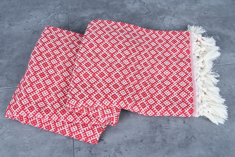 Turkish Bath Towel, Personalized Towel, Diamond Peshtemal, 40x71 Inches Turkish Towel for Beach, Red Gym Towel, Gift Peshtemal, image 5