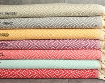 Turkish Throw Blanket, Large Towel, Diamond Blanket, 79x91 Inches Table Cover, Organic Blanket, Bulk Order Bedcover, Bedding Throw,