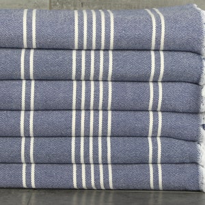 Custom Blanket, Throw Blanket Couch, Tablecloth, 71x95 Inches Navy Cotton Blanket, Striped Blanket, Handmade Gift,