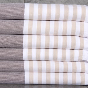 Turkish Towel, Turkish Towel Beach, Brown-Beige Towel, Striped Towel, 40x71 Inches Custom Towel Beach, Spa Towel, Holiday Towel,
