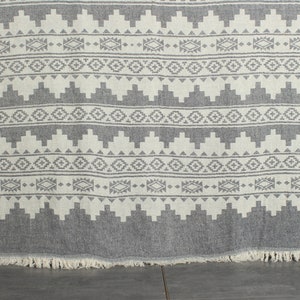 Throw Blanket Couch, Woven Throw Blanket, Kilim Throw, Monogram Blanket, 56x85 Inches Navy Cotton Throw, Cotton Bedspread, image 1