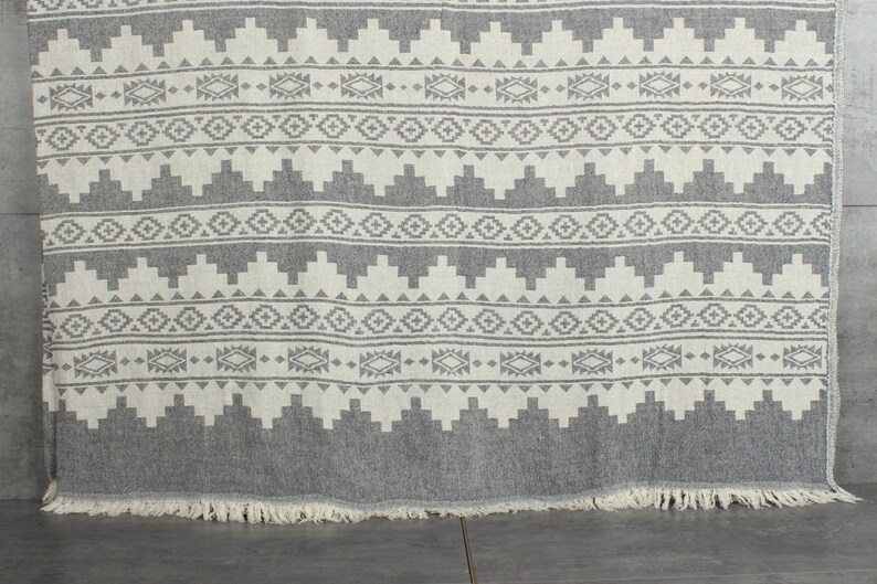 Throw Blanket Couch, Woven Throw Blanket, Kilim Throw, Monogram Blanket, 56x85 Inches Navy Cotton Throw, Cotton Bedspread, image 1