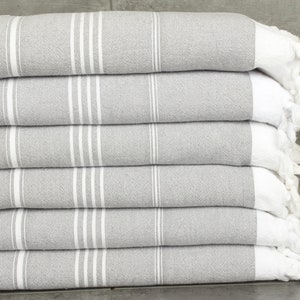 Striped Terry Towel, Turkish Towel Beach, Custom Beach Towel, 36x71 Inches Dark Gray Cotton Towel, Bridesmaid Gift, House Warming Gift,