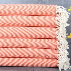 Organic Cotton Towels, Turkish Towel, Chevron Orange Peshtemal, 40x71 Inches Personalized Gifts, Gym Towel, Spa Towel, Sarong Towel,