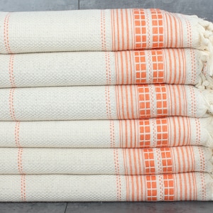 Woven Blanket, Throw Blanket, Throw Blanket Couch, 93x95 Inches Orange Linen Blanket, Striped Blanket, Valentines Gift,