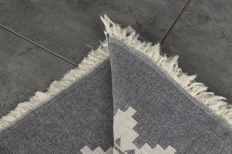 Throw Blanket Couch, Woven Throw Blanket, Kilim Throw, Monogram Blanket, 56x85 Inches Navy Cotton Throw, Cotton Bedspread, image 5