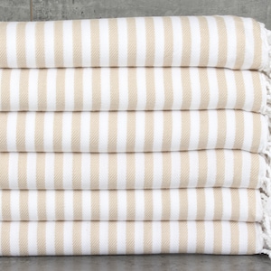 Gestreifte Decke, gewebte Decke, 75x103 Zoll Beige Baumwolle Überwurf, personalisierte Decke, gewebte Decke, Brautjungfer Geschenk,