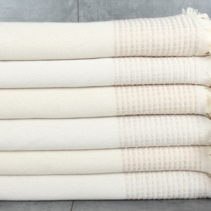 Boho Throw Blankets, Custom Blanket, Bridal Gifts, 91x95 Inches Light Beige Cotton Blanket, Striped Blanket, Organic Throw,