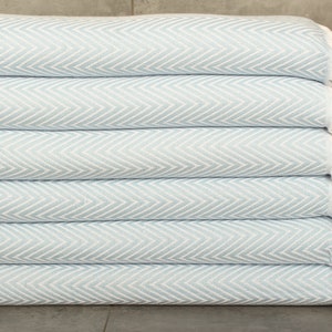 79x95 Inches Baby Blue Cotton Throw, Woven Blanket, Chevron Throw, Woven Throw Blanket, Custom Blanket, Throw Blankets,