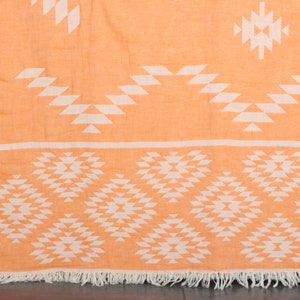 Woven Throw Blanket, Turkish Blanket, Throw Blanket, 56x83 Inches Orange Cotton Blanket, Kilim Blanket, Valentines Day Gift For Him,