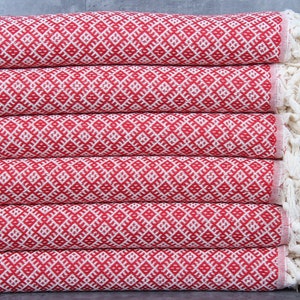 Turkish Bath Towel, Personalized Towel, Diamond Peshtemal, 40x71 Inches Turkish Towel for Beach, Red Gym Towel, Gift Peshtemal, image 1