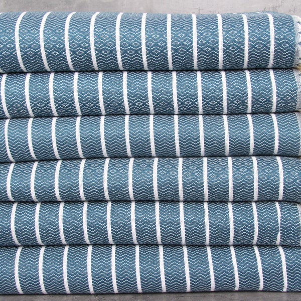 Bath Towel, Beach Towel, Petrol Blue Towel, Striped Towel, 40x71 Inches Girls Beach Weekend Gift, Hammam Towel, Fouta Peshtemal,