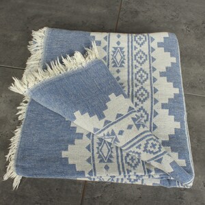 Turkish Blanket, Bedspread, Kilim Throw, 56x85 Inches Sax Blue Cotton Throw, Custom Wedding Gifts, Bachelor Bachelorette Party Favors, image 4