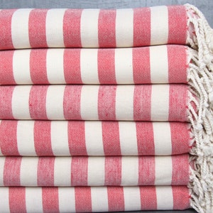 Turkse handdoek, huwelijkscadeau handdoeken, rode crème handdoek, gestreepte peshtemal, 38 x 67 inch meisjesweekendcadeau, biologische handdoek, fitness peshtemal,