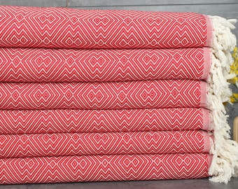 Diamond Throw, 79x91 Inches Red Cotton Throw, Monogram Blanket, Bridesmaid Gifts, Personalized Gifts, Handmade Gift, Turkish Tablecloth,