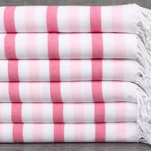 Organic Beach Towel, Turkish Beach Towel, Light Pink-Dark Pink Peshtemal, Striped Towel,  Peshtemal, 40x67 Inches Turkish Towel for Beach,