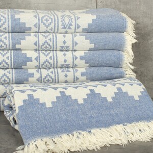 Turkish Blanket, Bedspread, Kilim Throw, 56x85 Inches Sax Blue Cotton Throw, Custom Wedding Gifts, Bachelor Bachelorette Party Favors, image 3