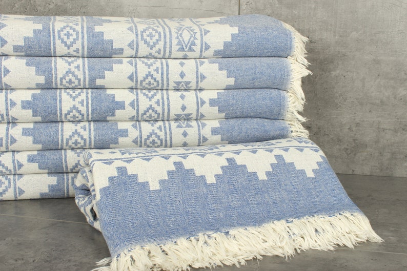 Turkish Blanket, Bedspread, Kilim Throw, 56x85 Inches Sax Blue Cotton Throw, Custom Wedding Gifts, Bachelor Bachelorette Party Favors, image 3