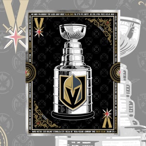Impressão em folha de prata oficialmente licenciada dos Vegas Golden Knights Stanley Cup Champions