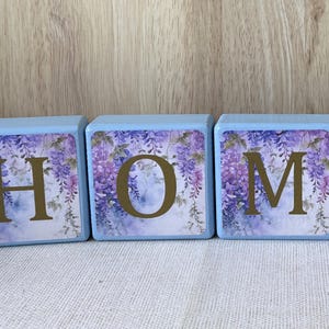 Home Wooden Blocks, Set of 4 Blue Wisteria Design Square Blocks, Home Decor