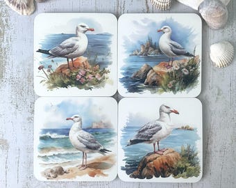 Seagull Coasters Set of 4 Cork Backed Drinks Coasters Beach Coastal Summer Home Decor