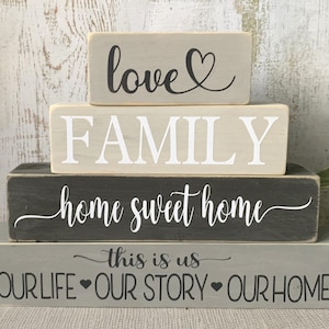 Home Love Family Wooden Stacking Blocks Handmade Signs Grey Beige Green Home Decor image 2