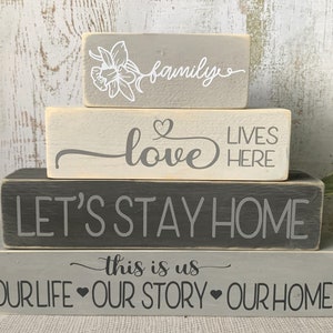 Home Love Family Wooden Stacking Blocks Handmade Signs Grey Beige Green Home Decor image 8