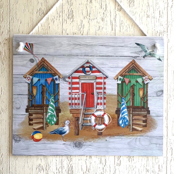 Beach Huts Wall Hanging Picture Plaque Vintage Beach Coastal Wall Sign