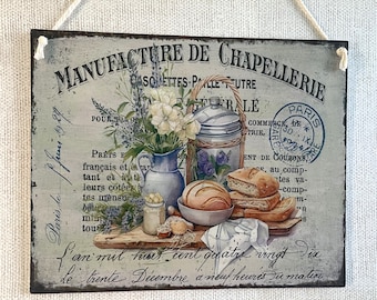 French Style Rustic Kitchen Sign Wall Hanging Plaque Vintage Style Bread Flowers Picture