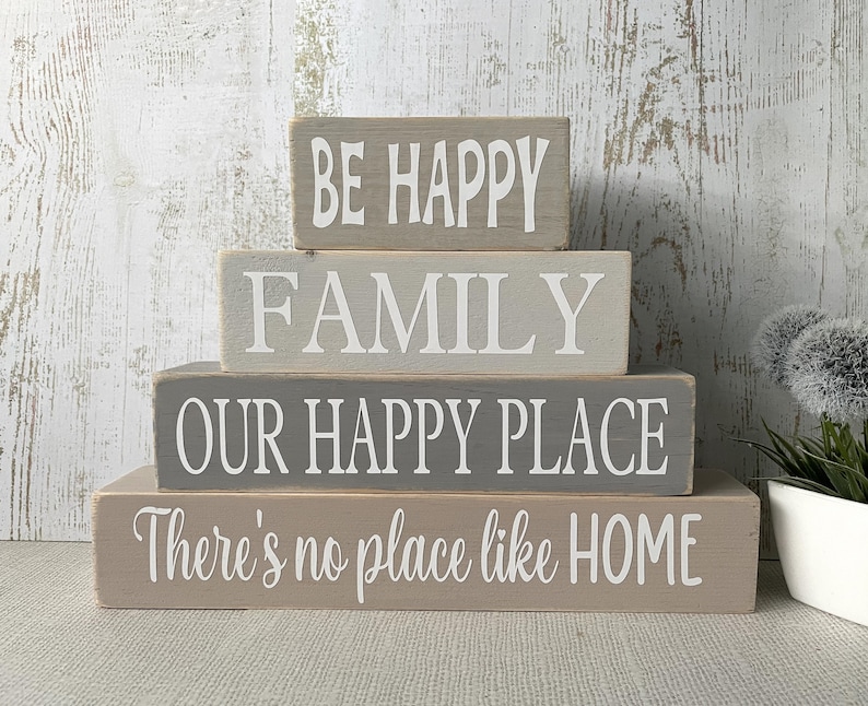 Home Love Family Wooden Stacking Blocks Handmade Signs Grey Beige Green Home Decor image 5