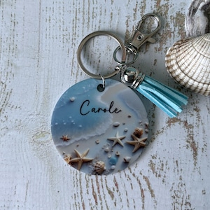 Personalised Beach Acrylic Keyring Coastal Seashells Theme Keyring