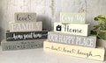 Home Love Family Wooden Stacking Blocks Handmade Signs Grey Beige Green Home Decor Choice of Colours