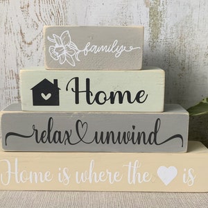 Home Love Family Wooden Stacking Blocks Handmade Signs Grey Beige Green Home Decor image 3