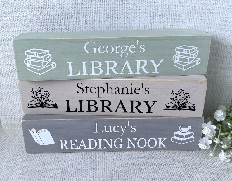 Personalised Wooden Library Blocks Reading Nook Book Lover to Be Read ...