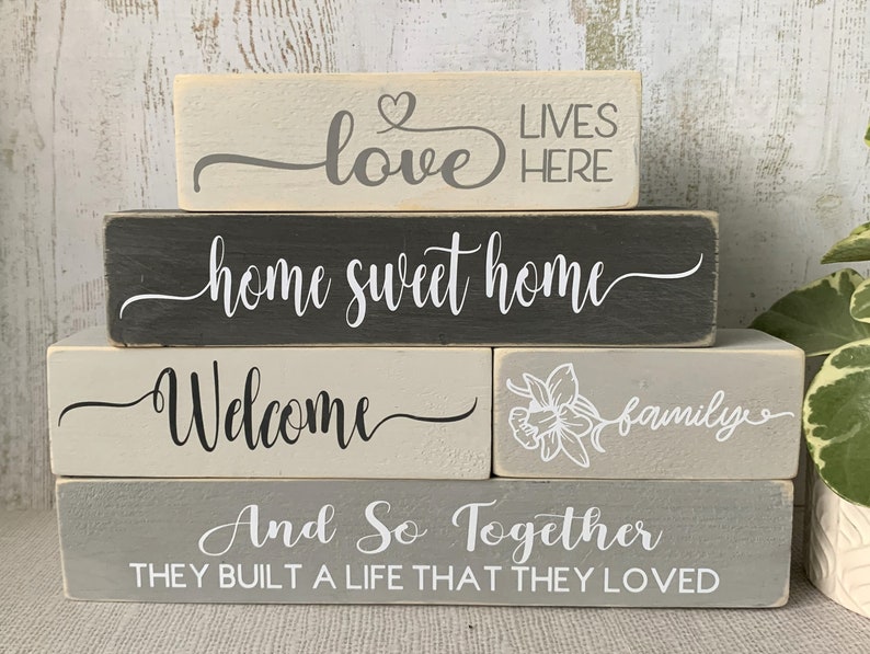 Home Love Family Wooden Stacking Blocks Handmade Signs Grey Beige Green Home Decor 25cm And So Together