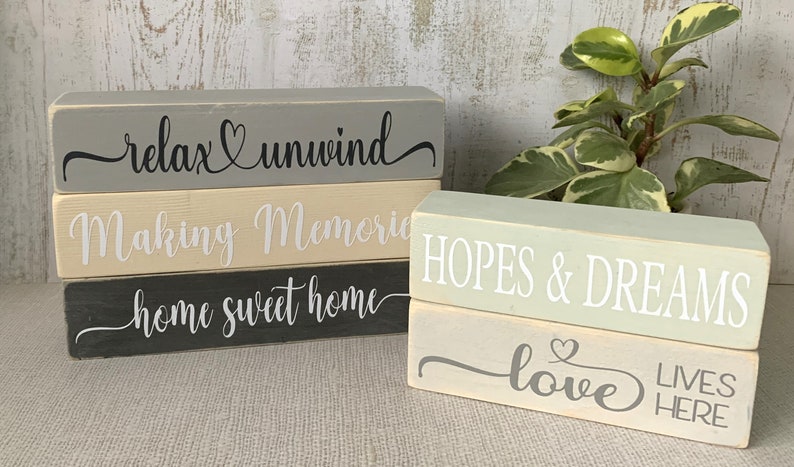 Home Love Family Wooden Stacking Blocks Handmade Signs Grey Beige Green Home Decor 20cm Making Memories