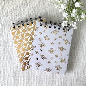 Notebooks Bee Theme Set of 2 Small Jotter Pads, Spiral Bound Softback Mini Notepads Pocket Books