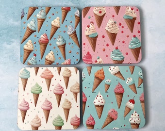 Ice Cream Coasters Set of 4 Summer Ice Cream Cones Cork Backed Coasters Home Decor